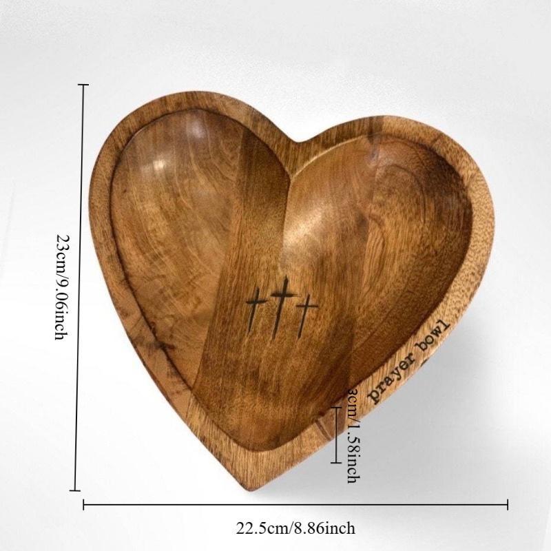 Wooden Heart Shaped Prayer Bowl, 1 Count Wooden Prayer Bowl with 1 Count Card, Religious Decoration for Home Living Room Bedroom