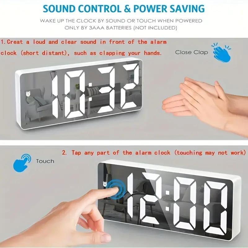 LED Electronic Alarm Clock without Battery, Modern Simple Mirror Clock, Desk Clock for Home Office, Digital Clock Decor, Fall Decor