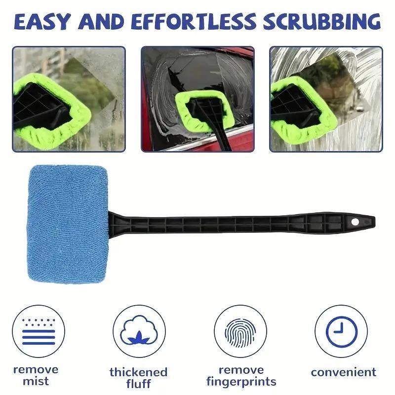 Car Window Cleaning Brush Kit, Including 2 Long Handle Windshield Brush & 2 Car Wash Gloves, Car Window Brush & Gloves Set