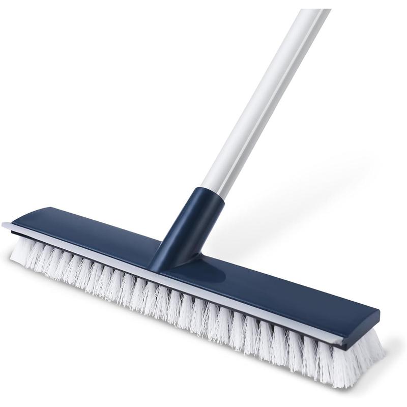 Floor Scrub Brush with Long Handle, 2 in 1 Scrape and Brush, Stiff Bristles Floor Scrubber, Deck Brush for Cleaning Bathroom, Patio, Garage, Kitchen, Bath, Tile