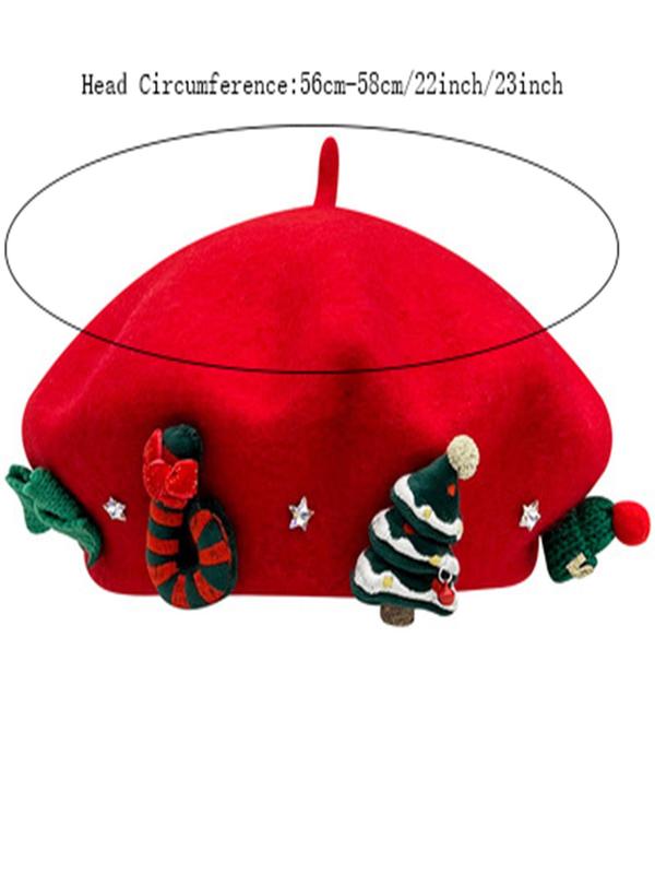 Cute Christmas Themed Patched Design Beret, Fashionable Soft Comfortable Beret for Women & Girls, Casual Trendy Accessories for Party & Daily Clothing Decor