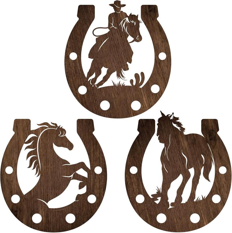 3 count Western Wall Decor Horseshoe Wood Wall Art Decor Cowboy Party Decorations Rustic Horse Shoes Decoration Hanging Western Decor Country Cowboy Decor for Home Bedroom Bathroom