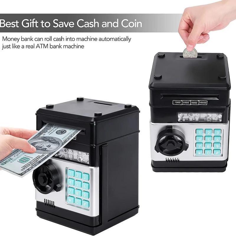 Mini ATM Piggy Bank for Real money, ATM Machine Bank for Kids Cash Coin Can ATM Bank Electronic Coin Money Bank for Kids-Hot Gift, Coin Recognition, Balance Calculator, Electronic Savings Safe Box, Electronic Password Code Money Banks for Children