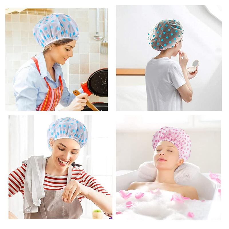 3 Pcs Waterproof Bath Caps Plastic Reusable Shower Caps Elastic Band Bath Hair Hat for Women Men - Shower Caps