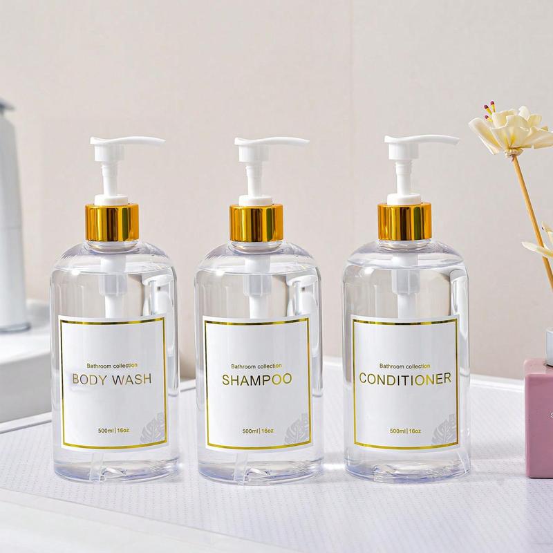 3pcs Round Light Luxury Refillable Empty Pump Bottle, Press Soap Liquid Dispenser, Portable Lotion Shampoo Shower Gel Subpackage Container For Home Bathroom And Travel