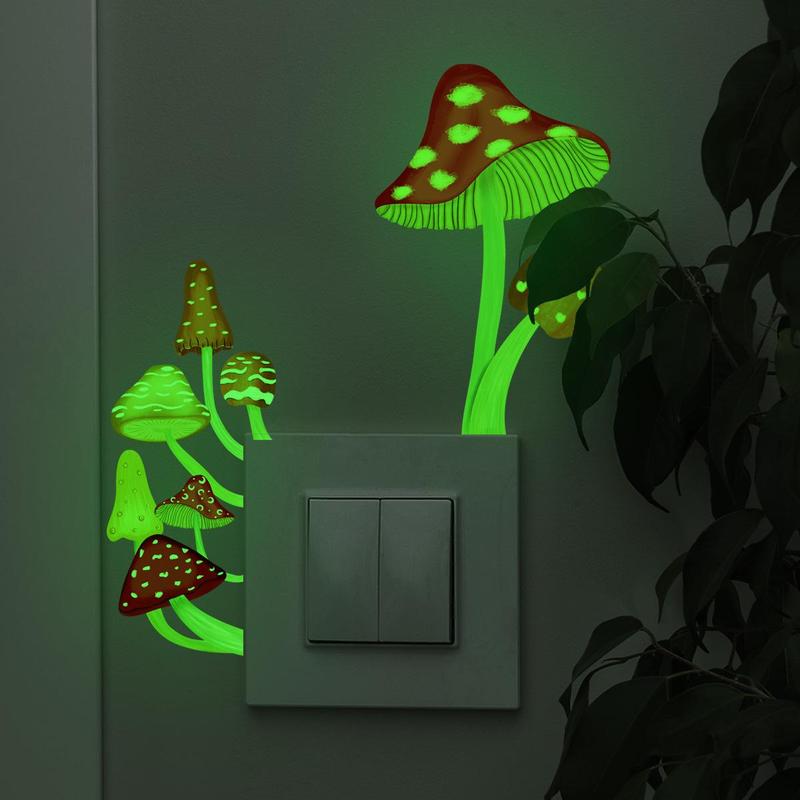 2pcs set Mushroom Pattern Switch Sticker, Creative Glow-in-the-dark Wall Sticker, Removable Wall Decal For Home Decor