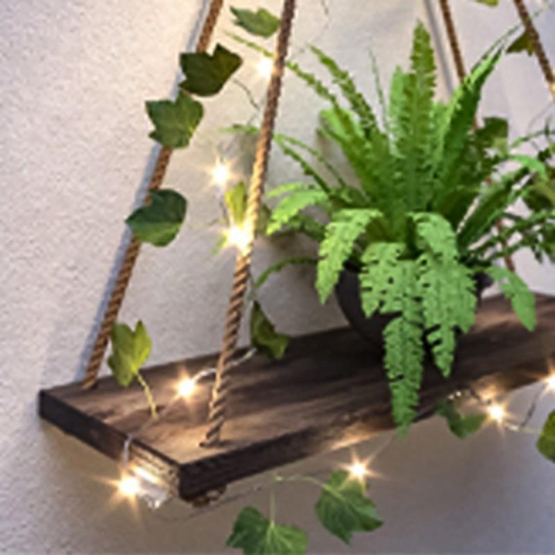 1pc Artificial Ivy LED-Strip Wall Hanging Shelves , Room Decor Aesthetic, Macrame Wood Shelf For Bedroom Bathroom Living Room, Multicolor Wooden