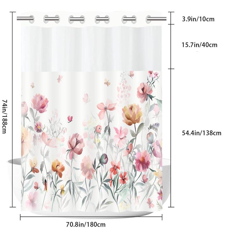 Floral Print Shower Curtain, 1 Count Waterproof Bathroom  Flowers Curtain, Bathroom Decoration for Home Hotel Salon Dormitory