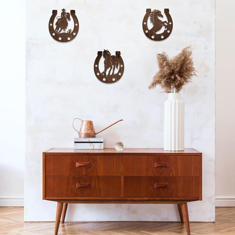 3 count Western Wall Decor Horseshoe Wood Wall Art Decor Cowboy Party Decorations Rustic Horse Shoes Decoration Hanging Western Decor Country Cowboy Decor for Home Bedroom Bathroom