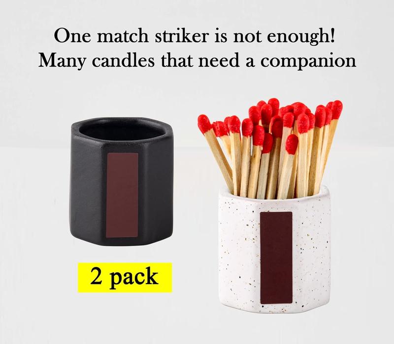 2 Packs Match Holder With Striker Anise Match Striker For Decorative Black and White  For Candles Bathroom  In A Jar With Striker Match Cloche Matchstick Holder ( NOT Included)