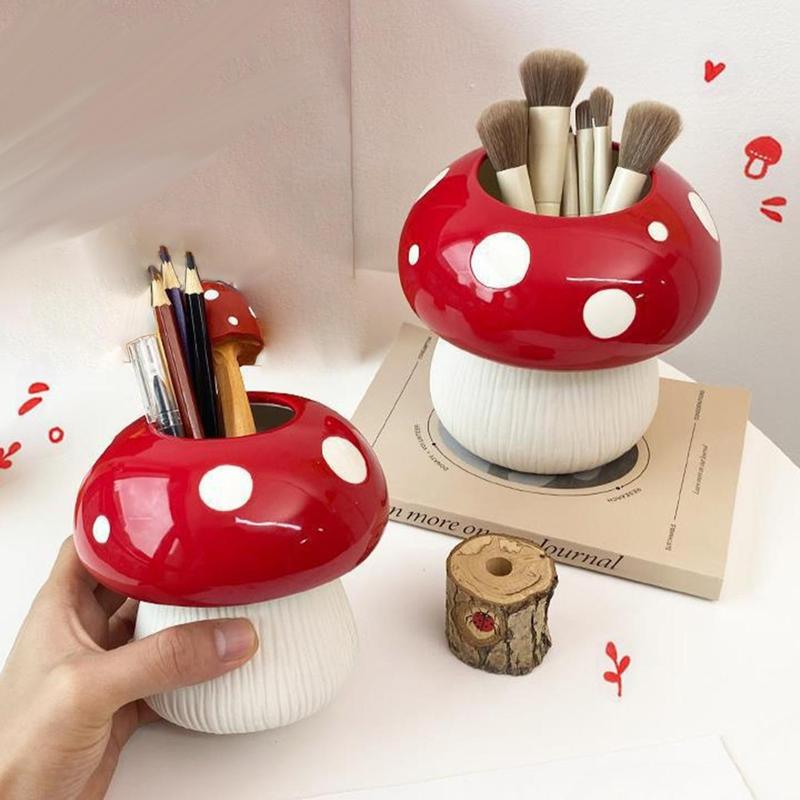 Mushroom Polka Dot Design Vase, 1 Count Creative Resin Flower Vase for Spring Decor, Stationery Storage Holder, Desktop Decorative Ornament for Home Living Room Bedroom Office