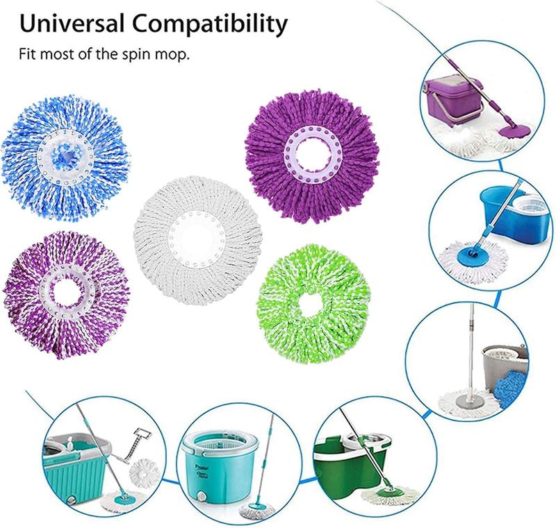 5 Replacement Mop  Head Refill for 360 Spin Magic Mop-Microfiber Replacement Mop Head-Round Shape Standard Size