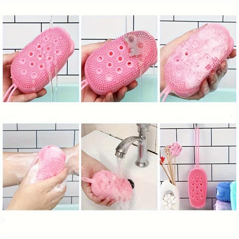 Double-sided Bath Brush, 3 Counts set Silicone Bath Scrubber, Body Scrubber, Shower Massage Brush, Bathing Accessories for Home Bathroom