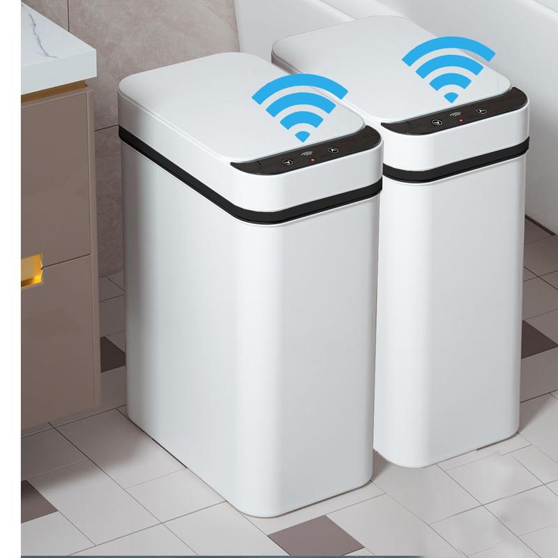 2 PACK - 2.5 Gallon Smart Trash Can Sensor Motion Slim Touchless Bathroom Trash Can - Skinny Trash Bin with Lid - Electric, Narrow, Plastic, Auto Open - Small Automatic Garbage Can (White)