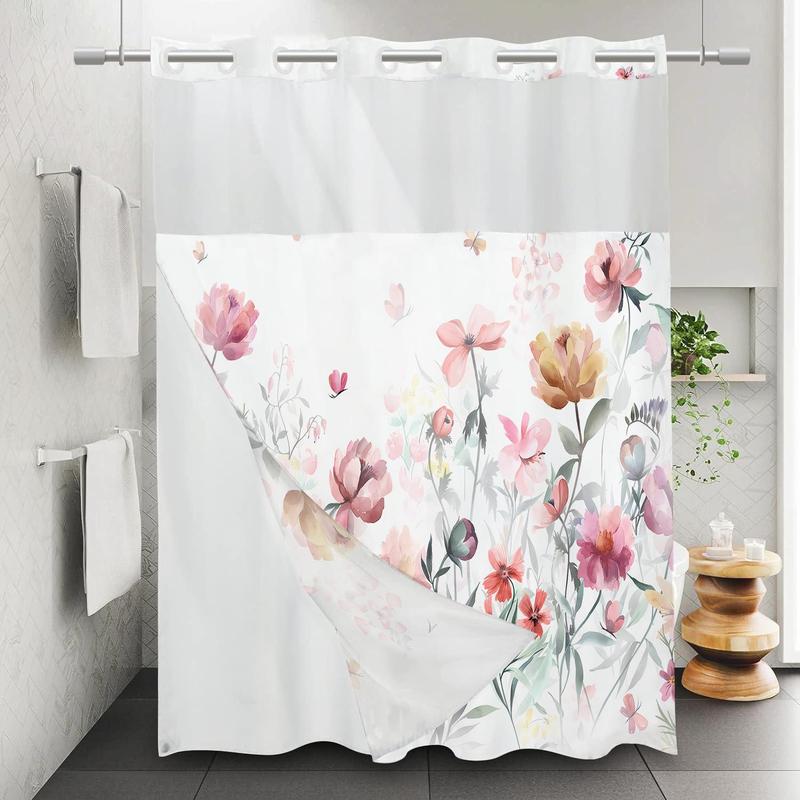 Floral Print Shower Curtain, 1 Count Waterproof Bathroom  Flowers Curtain, Bathroom Decoration for Home Hotel Salon Dormitory