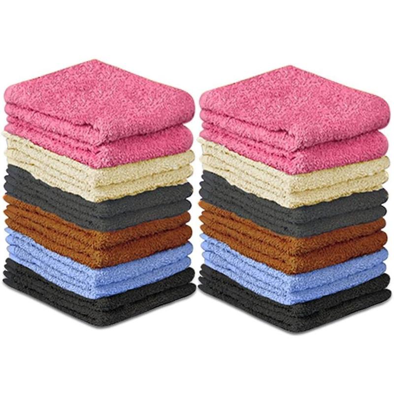 Cotton - Wash Cloth Set - Pack of 24, Flannel  Cloths, Highly Absorbent and Soft Feel Fingertip Towels (Multi Color, 12x12 Pack of 24)