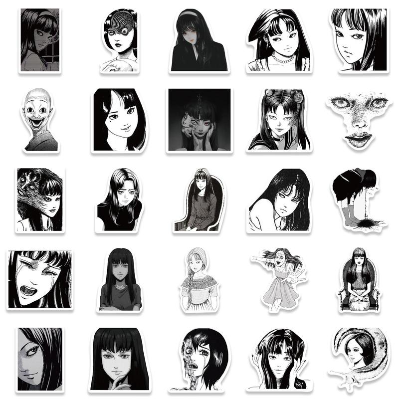 Anime Girl Pattern Sticker, 50pcs set Black and White Self Adhesive Sticker, DIY Sticker for Gift Greeting Card Water Bottle Laptop Phone