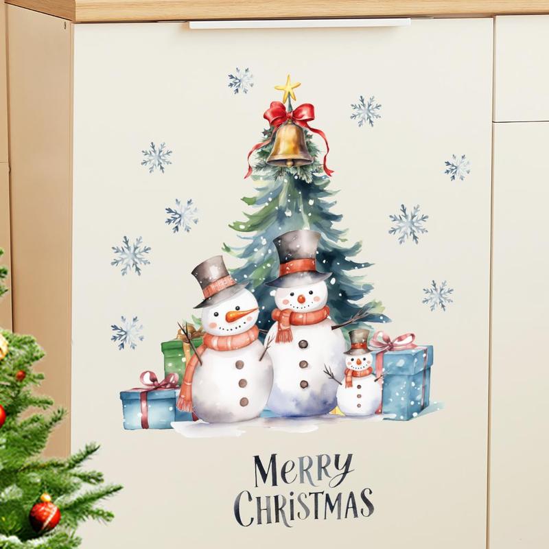 Snowman & Christmas Tree Pattern Toilet Sticker, Self Adhesive Toilet Lid Decal, Bathroom Decoration Supplies, Home Decor