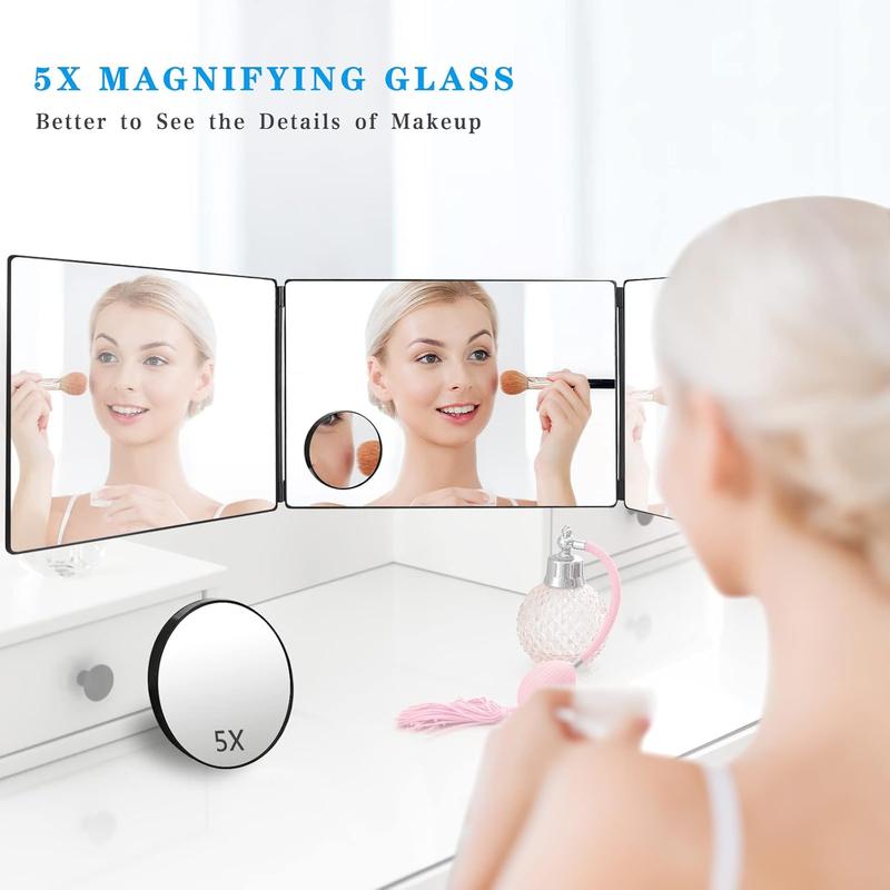 3 Way Mirror for Self Hair Cutting Tools with Height Adjustable Mirror 360 Trifold Mirror for Makeup to See Back of Head Decor Glass