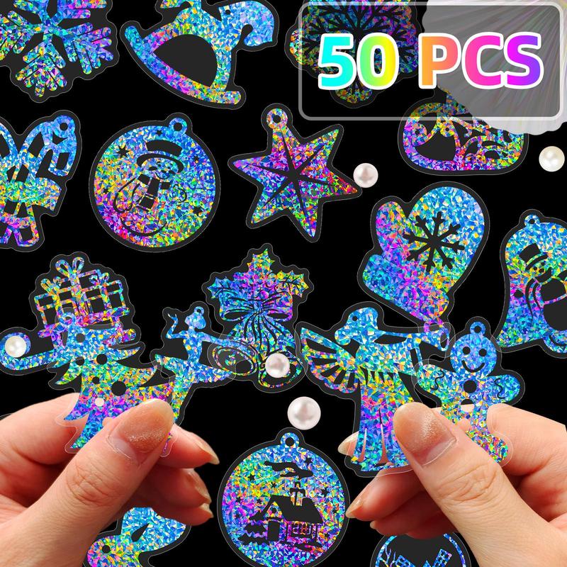 Christmas Series Holographic Stickers, 50pcs set Waterproof Colorful Stickers for Party DIY Scrapbook Journal Laptop Decoration, Home Decor