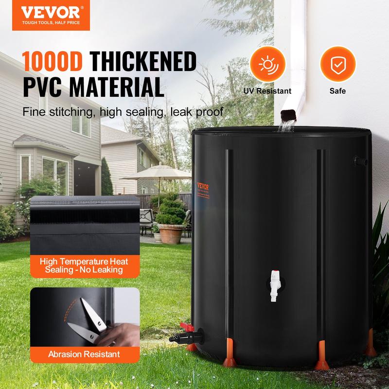 VEVOR Collapsible Rain Barrel - Upgrated Visible Water Level, 53 66 100 Gal Portable Rain Water Collection Barrel, PVC Rainwater Collection System with Spigots and Overflow Kit, Water Barrel for Garden Water Catcher Bucket