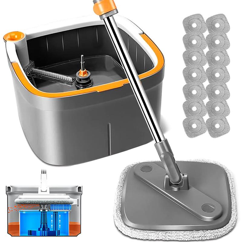 Spinning Mop and Bucket Set with Self-Separating Dirty Water & Clean Water System, Self-Drying 360° Spin Square Mop Head Wardwood Tile Marble Floors,Cleaning Mop after the party,adjustable hand tool,Family House Mom Home