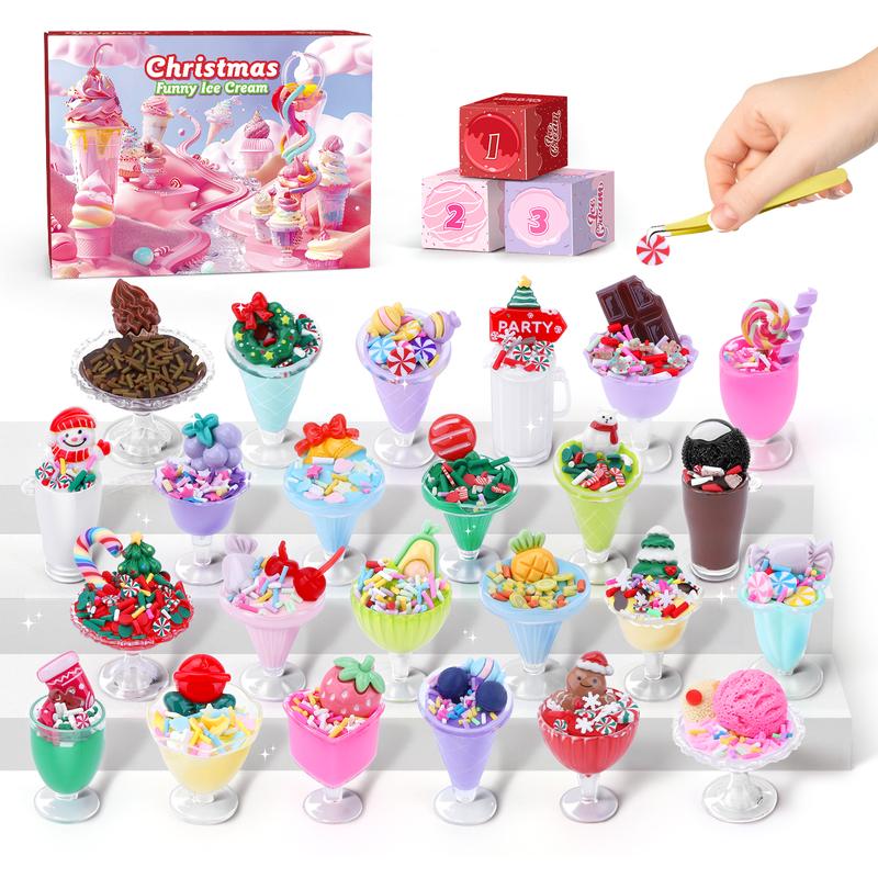 Ice Cream Cup Advent Calendar, 2024 Advent Calendar, 24 DIY Toddler Toys, Christmas Countdown, Jesus Christmas Countdown Gifts, Christmas Stocking Stuffers, Christmas Gifts for Kids Fruit Butter Slime Party Favors