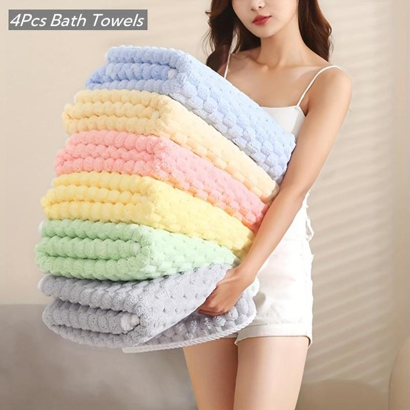 Solid Color Bath Towel, 4 Counts set Soft Absorbent Towel, Quick Drying Towel for Bathroom, Hotel, Salon, Spa, Gym, Travel