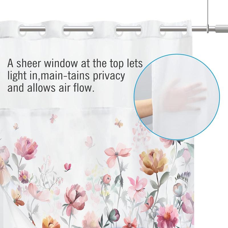 Floral Print Shower Curtain, 1 Count Waterproof Bathroom  Flowers Curtain, Bathroom Decoration for Home Hotel Salon Dormitory