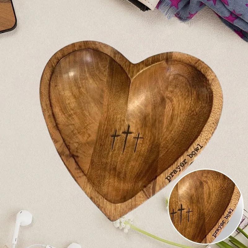 Wooden Heart Shaped Prayer Bowl, 1 Count Wooden Prayer Bowl with 1 Count Card, Religious Decoration for Home Living Room Bedroom