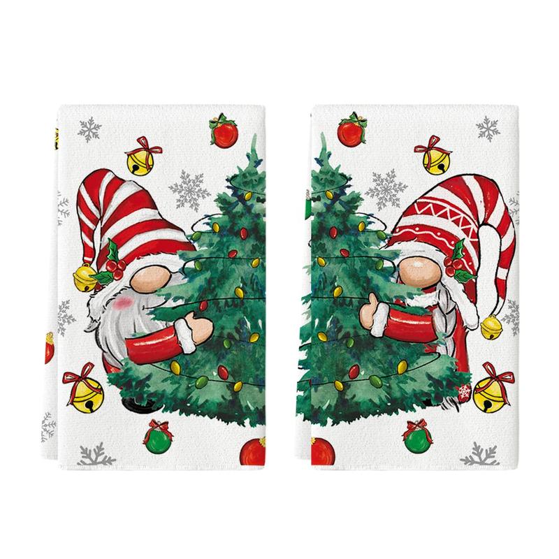 Gnomes Xmas Trees Christmas Kitchen Towels Dish Towels, 18x26 Inch Daily Seasonal Winter Decoration Hand Towels Set of 2