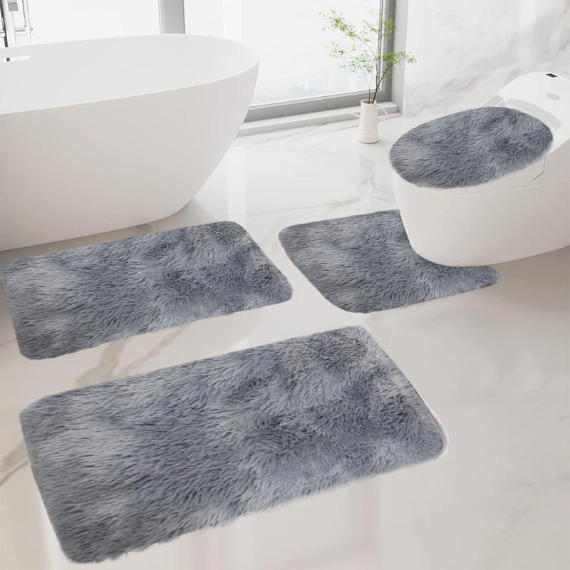 4PC Bathroom Rug Set U-Shaped Contour Rug, Mat Toilet Lid Cover,Water Absorbent Soft Microfiber Shaggy Bathroom Mat,for Tub, Shower, Bath Room,Machine Washable absorbent bath indoor mat non-slip Rectangle Diatomite bath  mats fluffy bath towel area rug