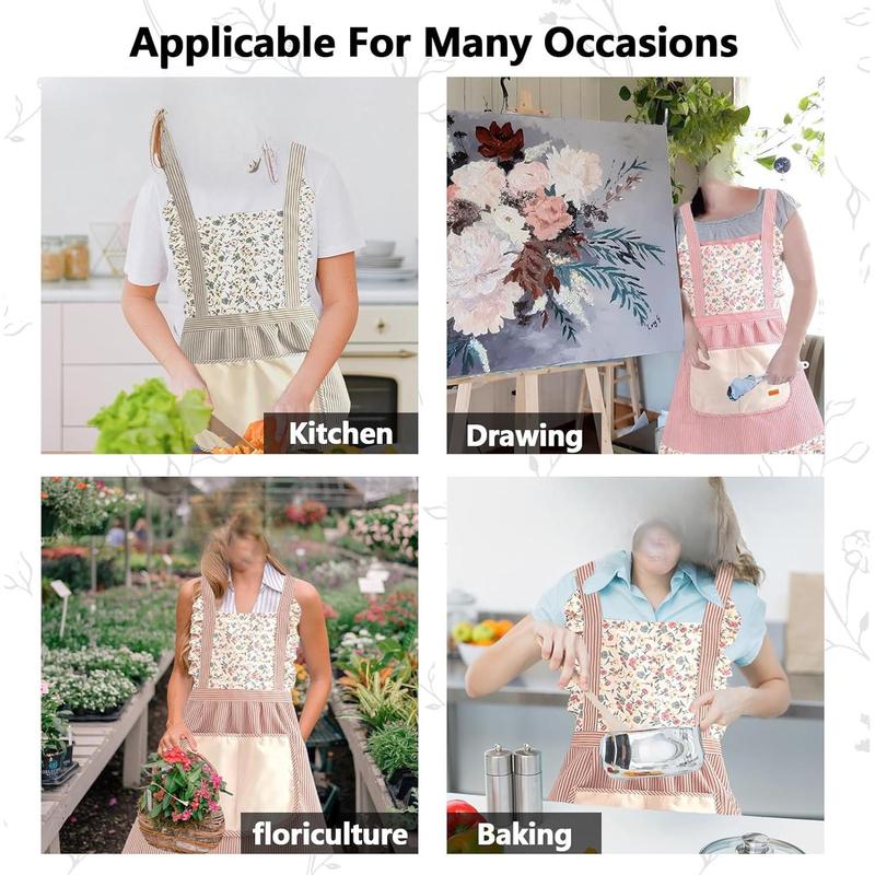 3 Counts Aprons for Women with Pockets, Floral Kitchen Cooking Aprons Flower