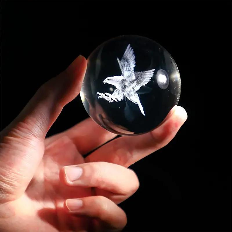 Eagle Design Glass Ball, 1 Count 3D Laser Engraved Decorative Ball with Stand, Home Decor for Living Room Bedroom