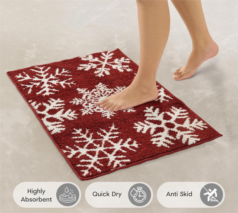 Christmas Bathroom Rugs Sets 2 Piece, Extra Soft & Absorbent, Non Slip Shower Mat, Machine Washable - Snowflake