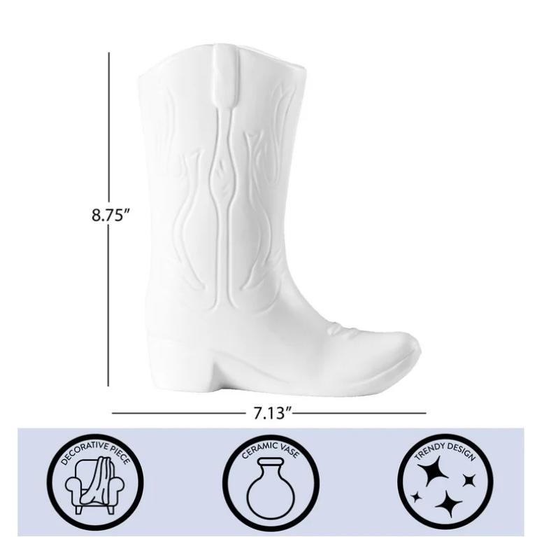 Urban Shop White Ceramic Cowboy Boot Vase, 8.75 Tall