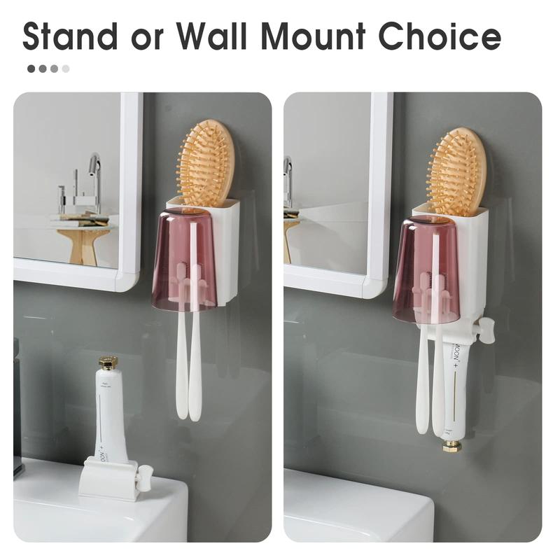 iHave Toothbrush Holders and Toothpaste Squeezer Set - Wall Mounted Bathroom Accessories with 1 Cup Toothbrush Holder and Toothpaste Dispenser