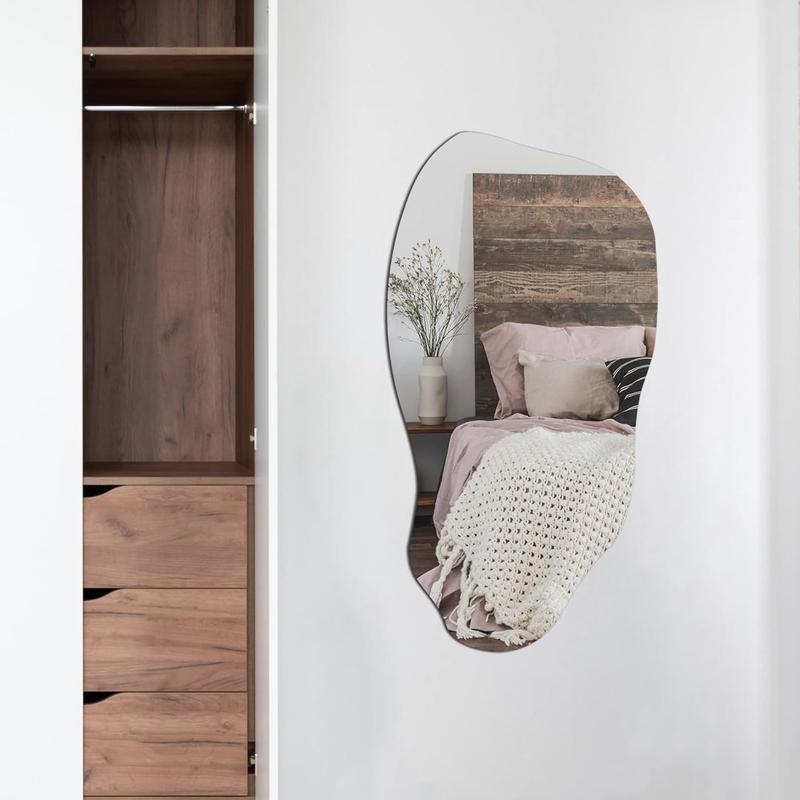 Irregular Asymmetrical Wall Mirror for Living Room Bathroom Entryway, Modern Decorative Mirror Hanging (Hook Style, 31.5'' x 17.7'')