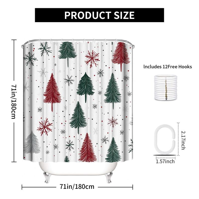 Christmas Tree & Snowflake Pattern Shower Curtain, 1 Count 4 Counts Waterproof Polyester Fabric Shower Curtain with Hooks, Bathroom Decoration Supplies for Home Hotel Salon