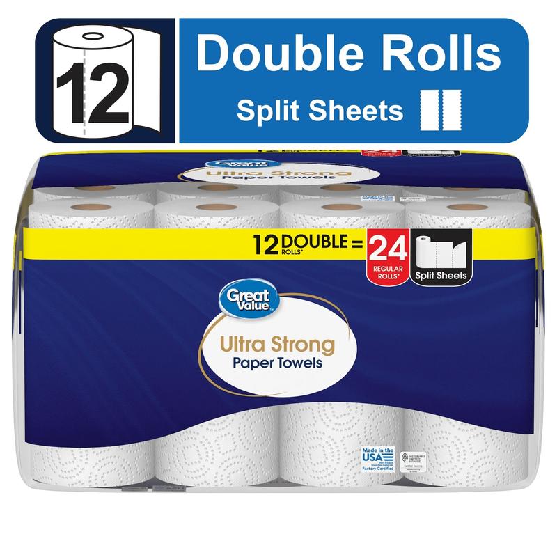 Great Value Ultra Strong Paper Towels, 12 Double Rolls