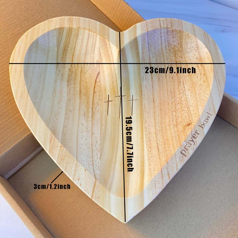 Wooden Prayer Bowl with a Cross Heart-Shaped Decorative Bowl, Ideal Gift for Christian congregations, bedroom living room decoration, Christmas gifts