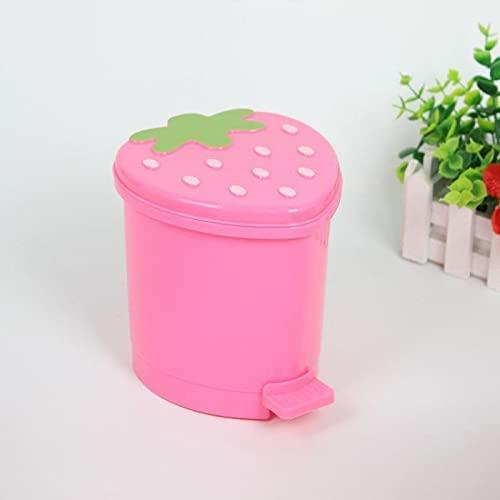 Desktop Trash Can Mini with Swing Lid Cute Pink Strawberry, Mini Countertop Trash Cans for Desk Car Office Kitchen, Tiny Trash Can, Mini Garbage Can Plastic