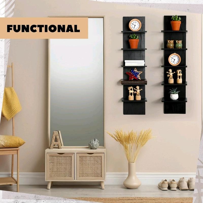 2 Pieces 5 Tier Wall Shelves Black Wall Mount Vertical Shelf Column Shelf Floating Storage Home Decor Organizer Design for Home Living Room Bedroom Storage,31.4 inches