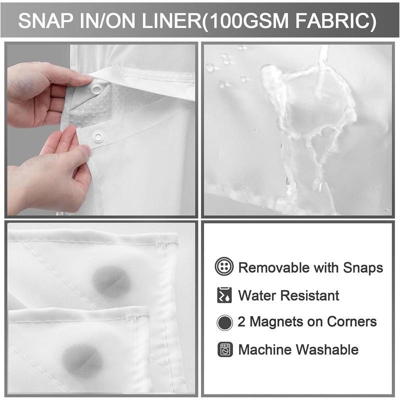 No Hook Shower Curtain with Snap in Fabric Liner Set Less Time White Waffle Shower Curtain for Bathroom 75