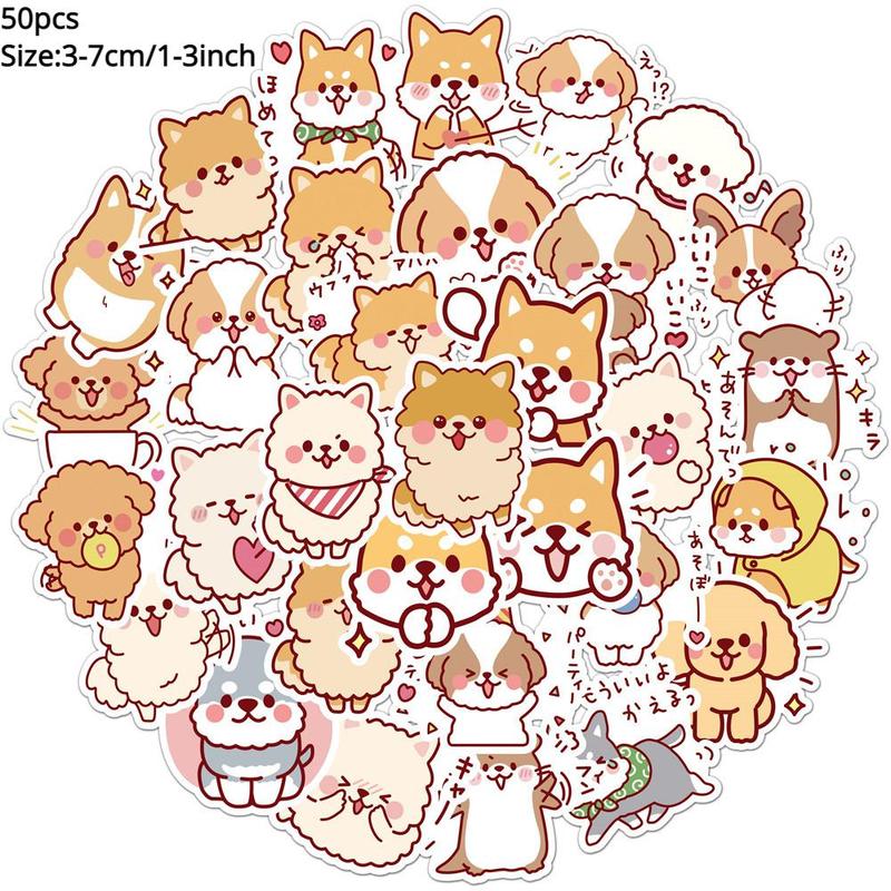 Fluffy Dog Series Naughty Stickers, 50pcs set Cartoon Mixed Pattern Decorative Graffiti Stickers, Cartoon Anime Naughty Stickers, DIY Creative Fun Toy for Boys & Girls