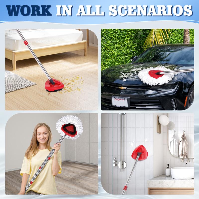 Mop Heads Replacements Combo for O-Ceda,4 Pcs Machine Washable Microfiber Spin Mop Refills Replace Heads,1 Scrub Brushs,1 Base,1 Set Handle,Spin Mop Replacements for Tub and Tile Cleaning