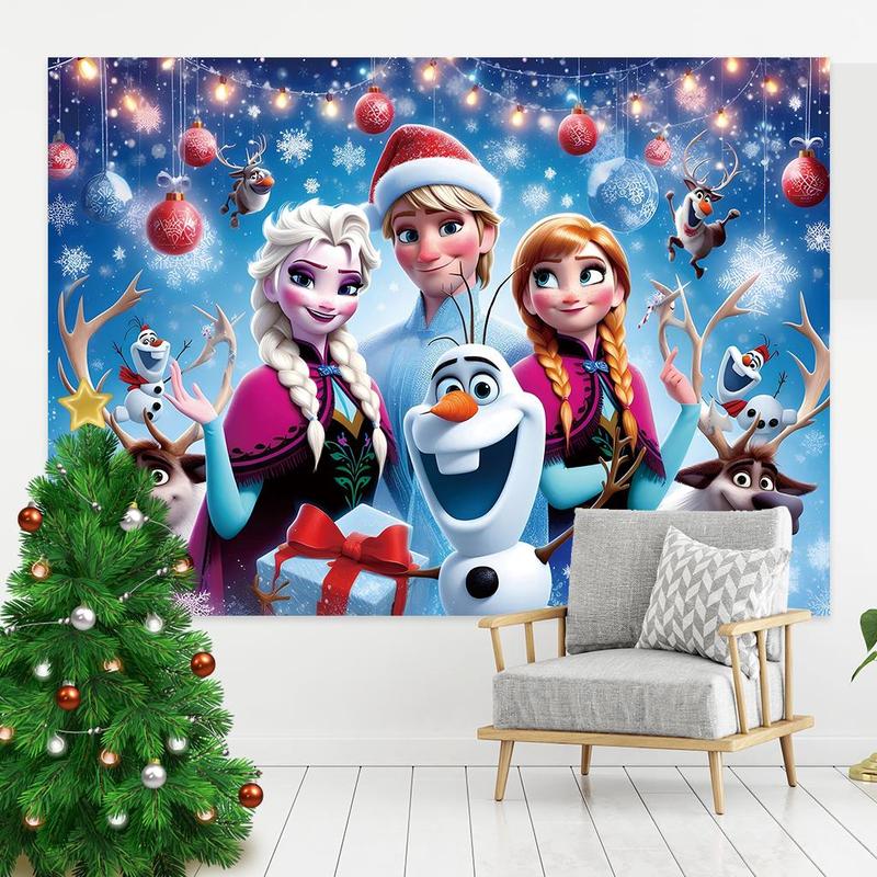 Cartoon Character Pattern Christmas Themed Background, Holiday Party Decoration Banner, Hanging Decor for Home Living Room Bedroom