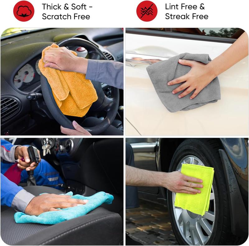 Microfiber Cleaning Cloth for Car-24PK,  Car Microfiber Towels, Soft & Absorbent Cleaning Cloth, Wash Cloth for House, Kitchen, Car (12in.x16in)