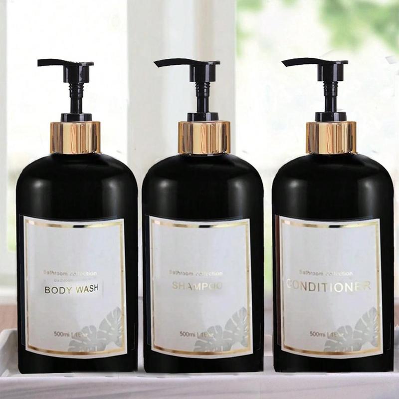 3pcs Round Light Luxury Refillable Empty Pump Bottle, Press Soap Liquid Dispenser, Portable Lotion Shampoo Shower Gel Subpackage Container For Home Bathroom And Travel