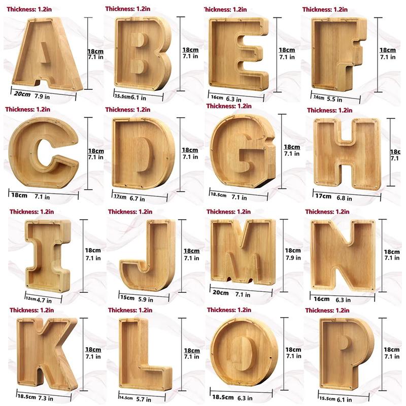 1Pc Wooden Letter Piggy Bank,Coins Jar, Home Desktop Crafts Ornament Decor, Saving Money Tips, Saving Challenge Coin Money Saving Box, Gift Ideas, Table Decoration, Transparent display, Can diy Light and name,Valentine's Day Gifts, Kids Adult Gifts